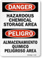SmartSign 14 x 10 inch “Danger - Hazardous Chemical Storage Area” Bilingual OSHA Sign, Digitally Printed, 55 mil HDPE Plastic, Red, Black and Whit...