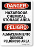 SmartSign 14 x 10 inch “Danger - Hazardous Chemical Storage Area” Bilingual OSHA Sign, Digitally Printed, 55 mil HDPE Plastic, Red, Black and Whit...