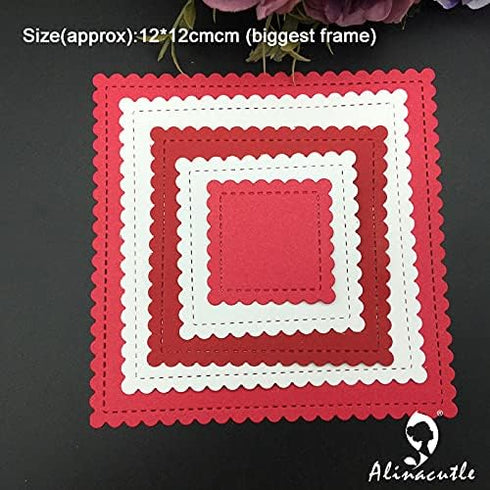 Alinacutle 5/PK Square Scallop Border Nesting Frame Die Cut, Classic Nesting Frames for Card Background, Paper Craft Die-Cuts, Scrapbooking Cuttin...