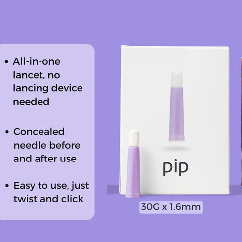 Pip 100 Lancets | All-in-One 30G-1.6mm Diabetes Safety Lancets | Sensitive Fingerstick Testing for Blood Sugar & Ketone Monitors...