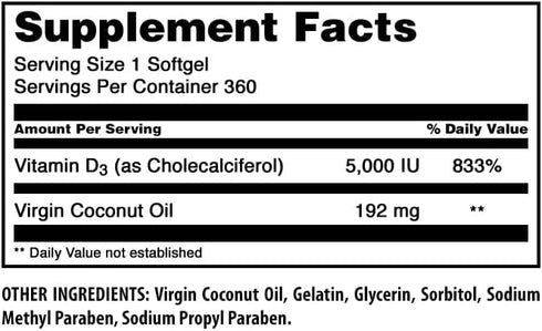 Amazing Formulas Vitamin D3 in Coconut Oil Supplement | 5000 IU | 360 Softgels | Non-GMO | Gluten-Free | Made in USA...