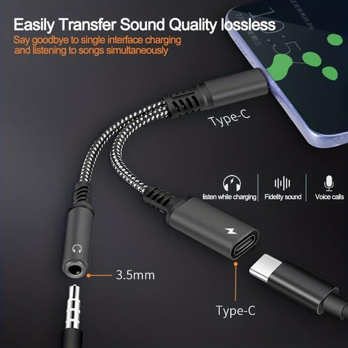 USB c to 3.5mm Headphone and Charger Adapter,2 in 1 USB C to Aux Audio Jack with PD Fast Charging Dongle Cable Cord for iPhone 15/15 Pro Max,Galax...