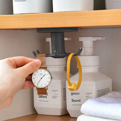 2pcs 360 °Rotation Utility Hooks, BAIEUEJO Under Cabinet Kitchen Hooks,Nail Free Adhesive Kitchen Utensils Hanging Hooks for Kitchen Utensils/Tool...