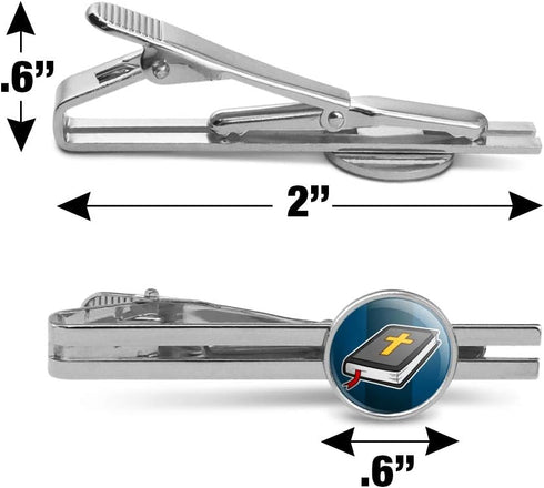 Bible with Cross Christian Religious Round Tie Bar Clip Clasp Tack Silver Color Plated...