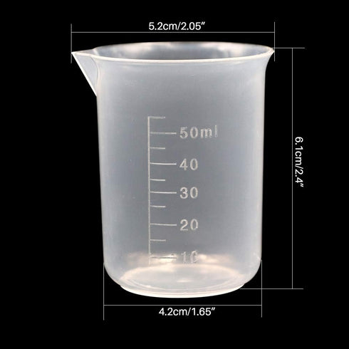 6 Pack 50ml Lab Plastic Graduated Beaker Transparent Measuring Beaker Cup Mixing Cup Liquid Container for Science Lab...