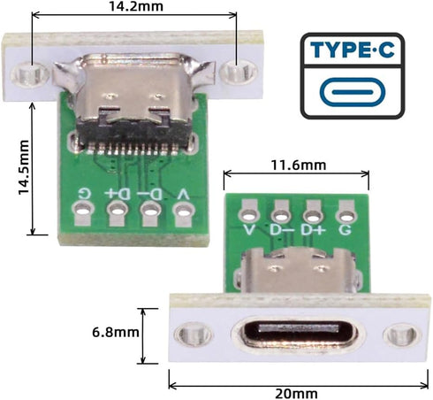 NFHK DIY OEM 5pcs/Set Type C Female Socket Connector Panel Mount Type with PC Board 24pin USB 2.0 Pinout...