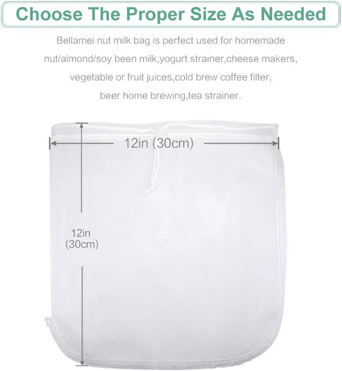 2 pack - XL 12"x12" Nut Milk Bags Reusable Food Strainers Nut Bags For Almond/Soy Milk Greek Yogurt Professional for Cold Brew Coffee Tea Beer Cel...