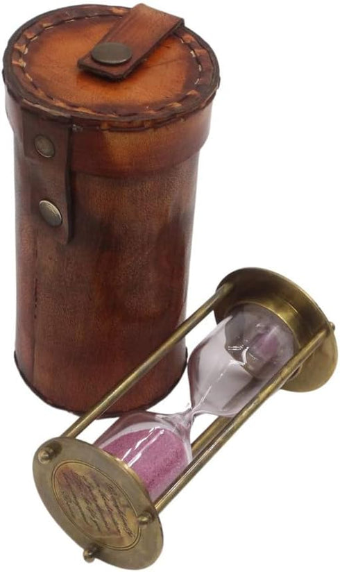 Brass Hourglass with Inspirational Quote Go Confidently by Thoreau, Timeless Sand Timer with Premium Leather Storage Case, Motivational Gift for D...