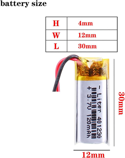 3.7V Lipo Battery 120mAh Rechargeable Lithium ion Polymer Battery 401230 Lithium Polymer ion Battery with Two Lines...