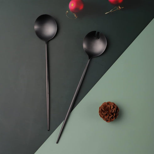 Salad Servers,Spoon and Fork Set 11.41 inch,18/10 Stainless Steel Salad Serving Titanium Plating (Black)...