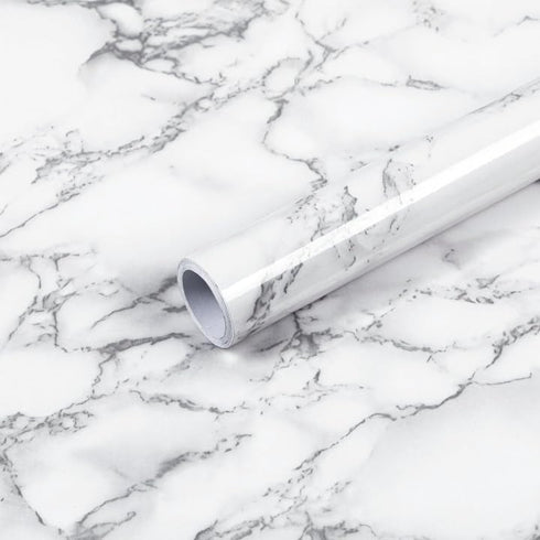 Decoroom Marble Contact Paper 17.71''×118''?White Grey Peel and Stick Wallpaper?Glossy Self Adhesive Marble Granite Paper for Kitchen Countertops ...