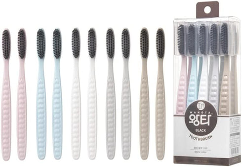 Wangta Soft Toothbrush, 10 Pack (Charcoal) – Best Manual Toothbrush for Maximum, Efficient Cleaning and Sensitive Gums and Teeth...