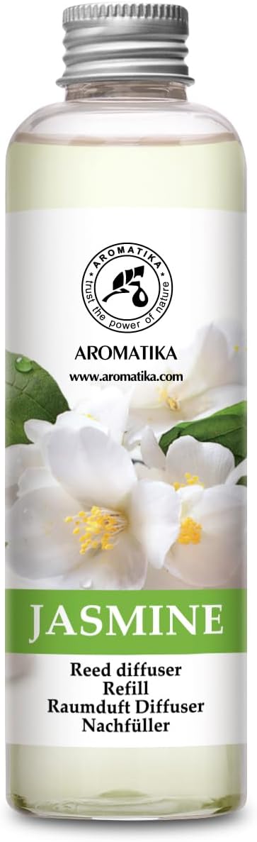 AROMATIKA Jasmine Essential Oil 200ml - Natural Reed Diffuser Refill for Long-Lasting Fragrance - Jasminum Officinale Oil - Air Freshener for Home...