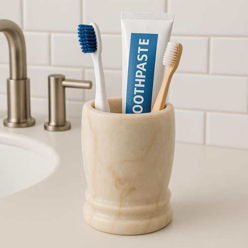Creative Home Natural Java Marble Toothbrush Tumbler 3.3" x 4.5" | Solid Carved Stone Cup for Bathroom Sink, Vanity, Makeup Brushes, Razors | Eleg...