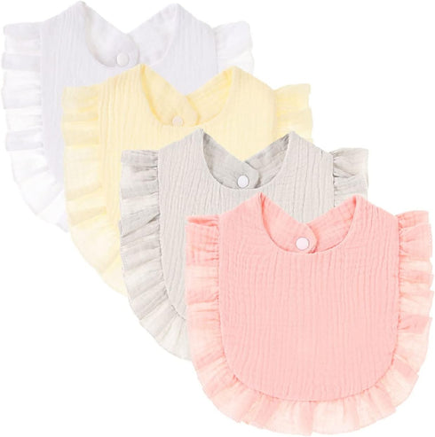 4 PACK Solid Muslin Baby Drool Bibs Set for Unisex Boys Girls Cotton Adjustable Teething Feeding Drooling Bibs...