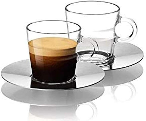 Nespresso Set Glass Collection Espresso Cups & Saucers,A & P Cahen Design,New...