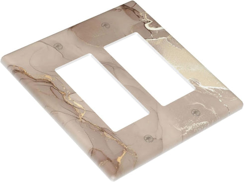 Rose Gold Brown Marble Light Switch Cover 2 Gang Double Rocker Wall Plate Decorative Switchplate Electrical Faceplate for Bathroom Kitchen Home De...