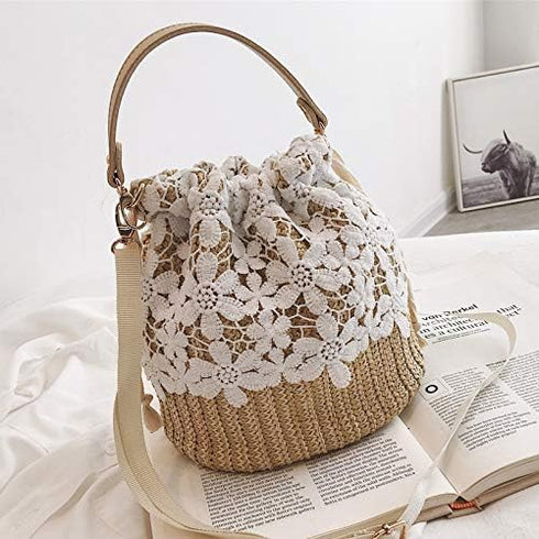 Beach Purse Women's Crossbody Straw Bag Woven Beach Shoulder Handbag Summer Boho Purse with Leather Strap for Women...