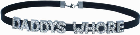 Algasan DADDY'S WHORE Rhinestone Choker Necklaces For Wife and Husband,Cosplay DDLG PU Leather Letters Collar Chokers For Lover,Gothic Punk Letter...