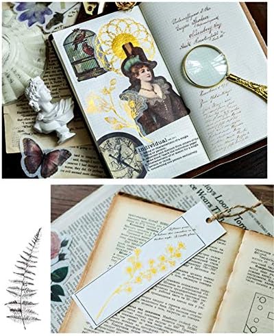 Vintage Zen Botany Flower Washi Sticker Pack, Artsy Natural Black-and-White Plants with Golden Sketch Decals Collection, Wild Plants Gray and Gold...