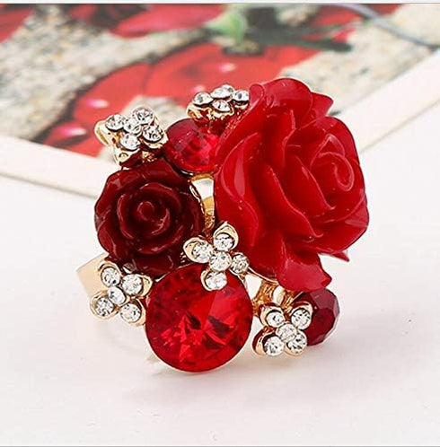 Women's Rose Gold Plated Flower Rings Colorful Crystal Statement Rings Wedding Band Engagement Ring...