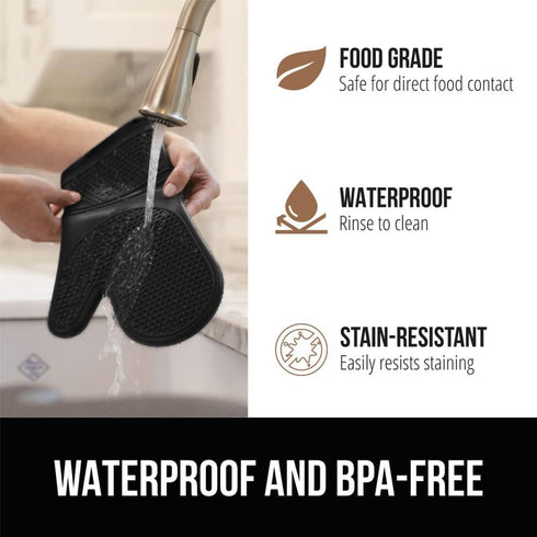 GORILLA GRIP BPA-Free Soft Silicone Oven Mitts, 14.5x8.3, Heat Resistant and Waterproof Cooking Gloves, Thick Cotton Lining, Flexible Gripping for...