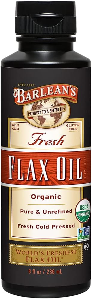 Barlean's Organic Flaxseed Oil Liquid from Fresh Cold Pressed Flax Seeds, 7,640mg ALA Omega 3 Fatty Acid Supplement for Skin and Hair Care, Vegan ...
