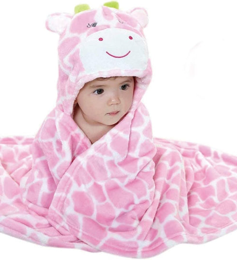 Baby Hooded Blanket Newborn Infant Soft Warm Swaddle Wrap Animal Face Coral Fleece Shower Bath Towel...