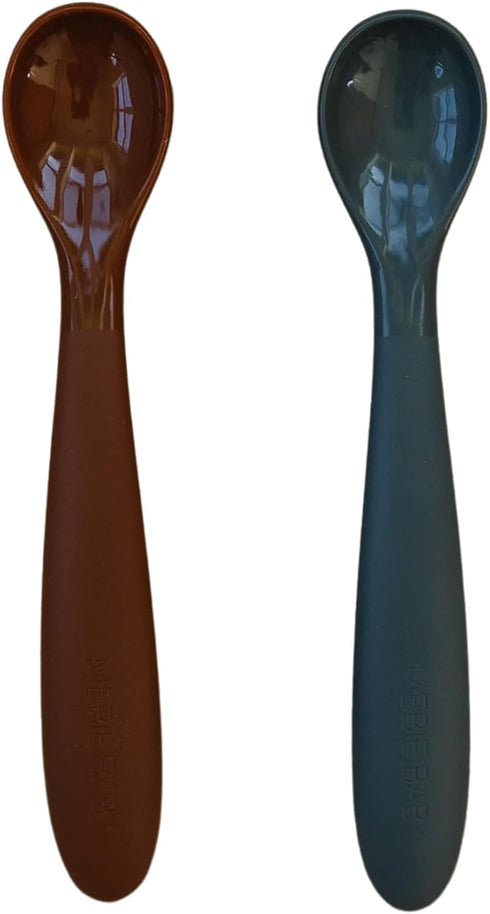 Rust and Charcoal Silicone Spoon Set by Mebie Baby, 2 Pack, Silicone Baby and Toddler Spoons for Snacks and Meal Time, Great Feeding Spoons for Ba...