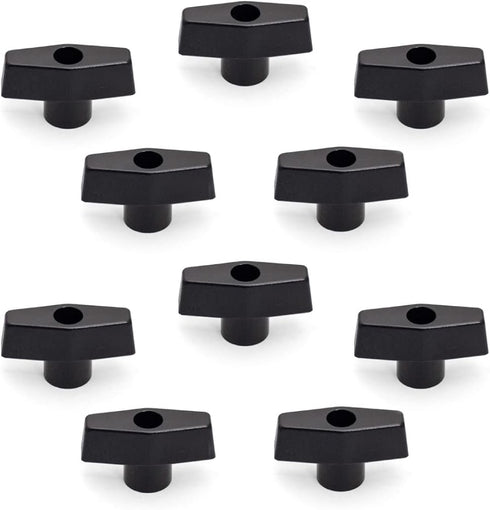 POWERTEC 1/4"-20 T Knobs 10 Pack, Clamping Knobs with Steel Insert for T Track Bolts, Thumb Screw Threaded Knobs for T Track Accessories, Feather ...