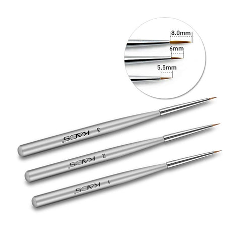 KADS 3 pcs Nail Art Brushes Set Liner Striping Brush for Strokes Details Painting, Blending, Elongated Lines...
