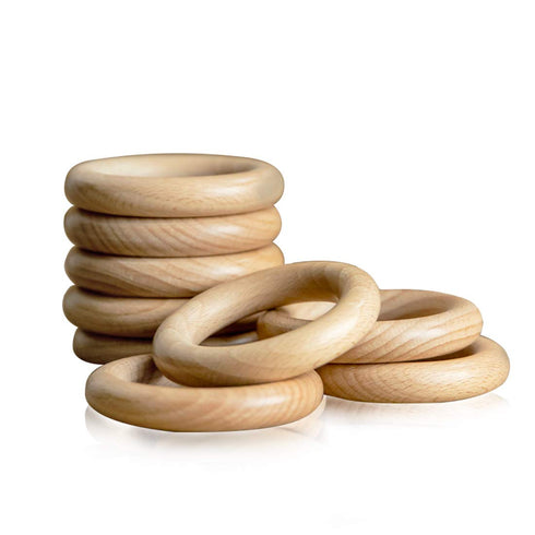 bopoobo Wooden Rings Natural Beech for Craft, Unfinished Wood Ring Circle Rings for DIY Baby Teething Toys, Baby Wooden Teether Accessories, Penda...