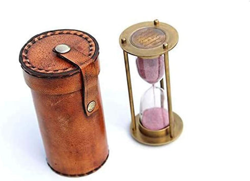 Brass Hourglass with Inspirational Quote Go Confidently by Thoreau, Timeless Sand Timer with Premium Leather Storage Case, Motivational Gift for D...