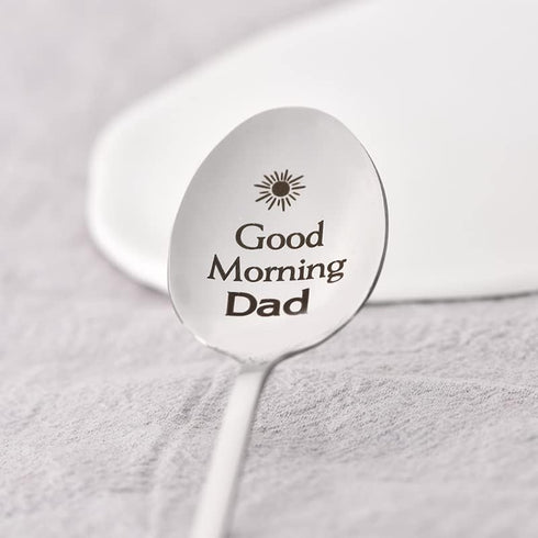 Good Morning Dad Spoons Gifts, Best Dad Gifts Ideas for Men Husband Father Daddy Fathers Day Birthday Gifts Cute Tea Soup Cereal Spoon Engraved Sp...
