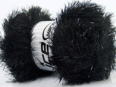 Large 100 Gram Skein Black Eyelash Dazzle Metallic Eyelash Yarn...