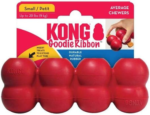 KONG Goodie Ribbon - Stuffable Natural Rubber Dog Toy - with Four Fillable Goodie Grippers for Enrichment Play - Bone-Shaped Chew Toy - for Small ...