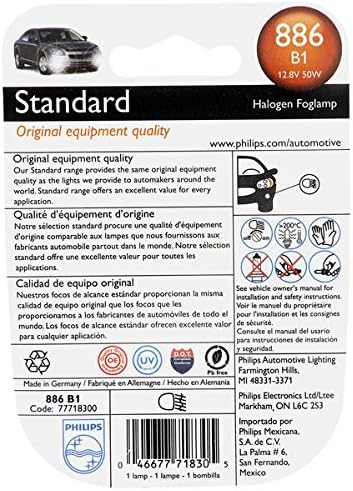 Philips Automotive Lighting 886 Standard Fog Bulb (Pack of 1), cool white, 886B1...