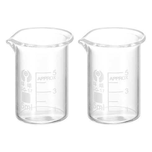 PATIKIL 2Pcs 5ml Low Form Glass Beaker, 3.3 Borosilicate Glass Graduated Printed Scale Measuring Cups with Spout for Kitchen Lab Liquids...