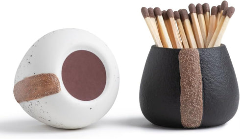 Ceramic Match Holders with Striker - Set of 2 - Decorative Modern Home Decor Gifts - Mantel Decorations - Matches NOT included...