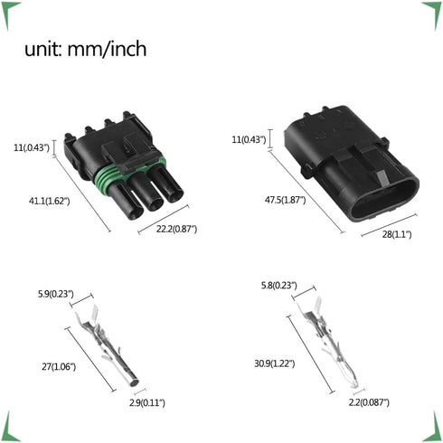 MUYI 10 Kit 3 Pin Way Waterproof Electrical Plugs 2.5mm Series Terminal Pins Weatherpack Connectors Automotive Replacement Kits with Spudger...