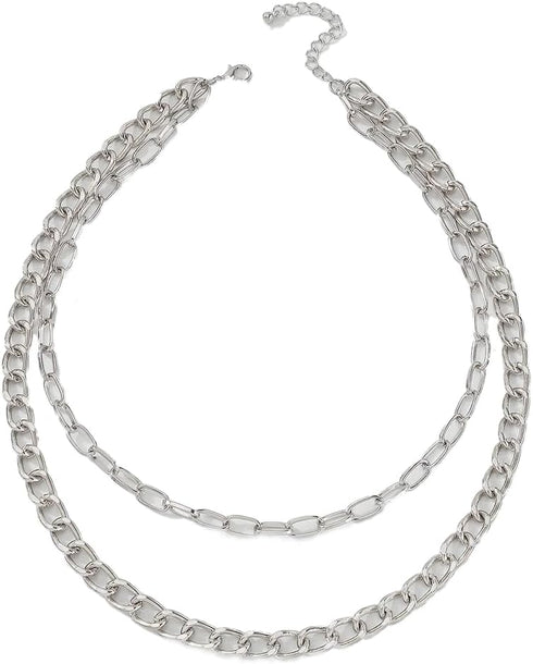 Dainty Layered Necklace Paperclip Choker Necklace Punk Cuban Link Chain Necklace Silver Curb Chain Necklace for Women...