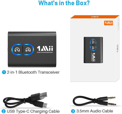 1Mii Bluetooth 5.3 Transmitter Receiver for TV to Wireless Headphones, Dual Link AptX Adaptive/Low Latency/HD Audio, Aux Adapter for Home Stereo, ...
