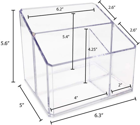 Isaac Jacobs Clear Acrylic 3-Compartment Organizer, Remote Holder & Multi-Functional Makeup, Brush, Pen & Pencil Storage Solution, for The Home, B...