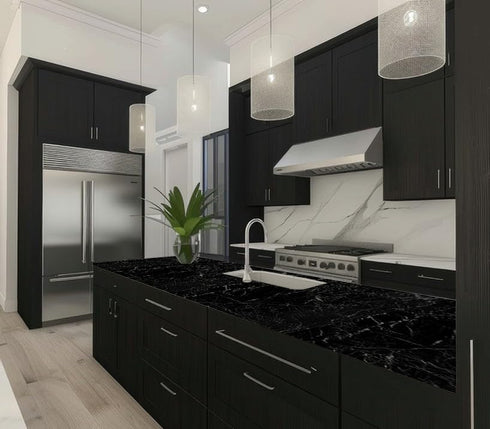 Decoroom Black Marble Contact Paper, Marble Peel and Stick Wallpaper for Counter Top Covers, Self Adhesive Marble Wallpaper for Kitchen Cabinet Vi...