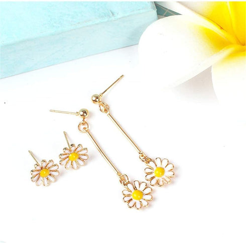 2Pcs Sunflower Daisy Dangle Earrings Long Bar Flower Blossom Floral Drop Earrings for Women Girls Boho Jewelry Set...