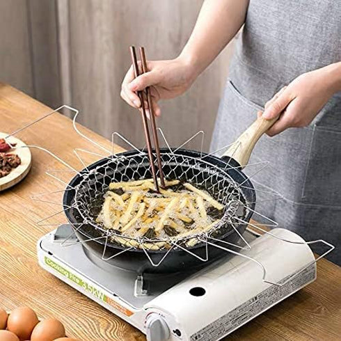 304 Stainless Steel Foldable Steam Rinse Strain Fry Basket Strainer Net Kitchen Cooking Tool for Fried Food or Fruits...