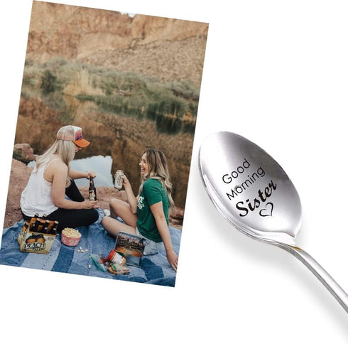 Sisters Christmas Birthday Gifts from Sister Good Morning Sister Engraved Spoon for Sister in law Gifts for Little Big Sister Gift for Women Girls...