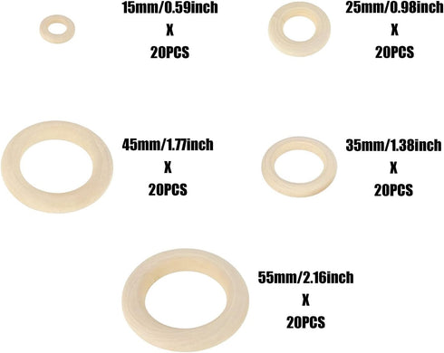 100 PCS Unfinished Natural Wooden Rings for Crafts, Wood Rings for DIY, Pendant Connectors, Jewelry Making, Macrame Supplies...