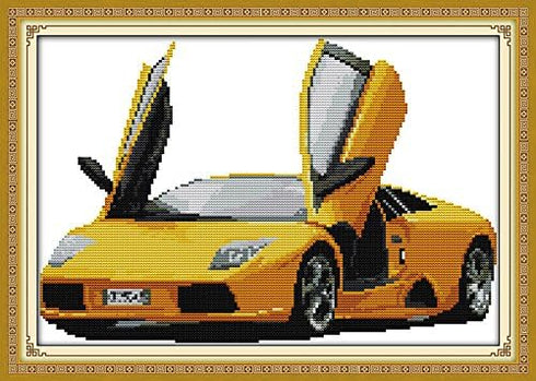 14 CT Cross Stitch Kits for Beginners Sports Car Printed Stamped Cross-Stitch Supplies Needlework Printed Embroidery Kits DIY Kits Needlepoint Sta...