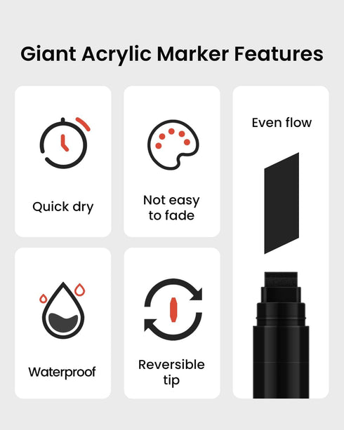 3 Pcs Black Jumbo Permanent Markers: 15mm Wide Tip Thick Acrylic Paint Pen Large Graffiti Calligraphy Marker for Rock Painting, Poster, Sign, Canv...
